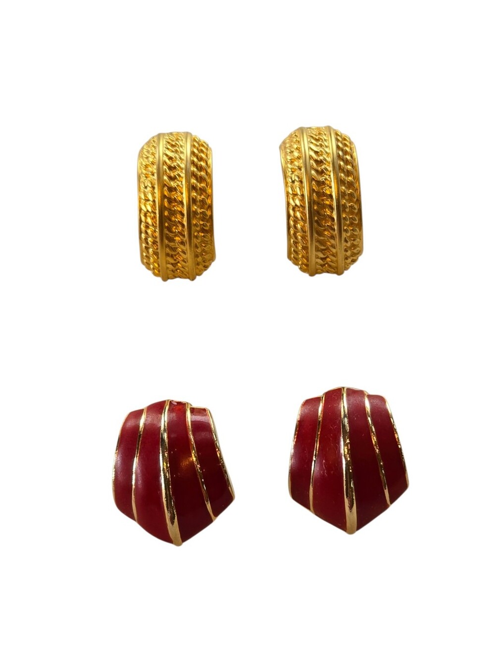Gold Red Vintage Pierced Earring Bundle